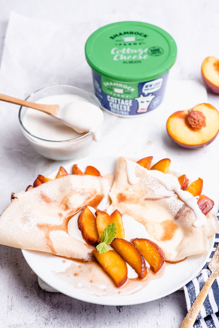 tasty_az's tweet photo. Crepes are high in my list of favorite desserts and these Peach and  @shamrockfarms Cottage Cheese are just the perfect summer treat - ⠀
#ad #shamrockfarms⠀
@shamrockfarms 
https://t.co/56J7zFnKFR https://t.co/663V4bYMBD