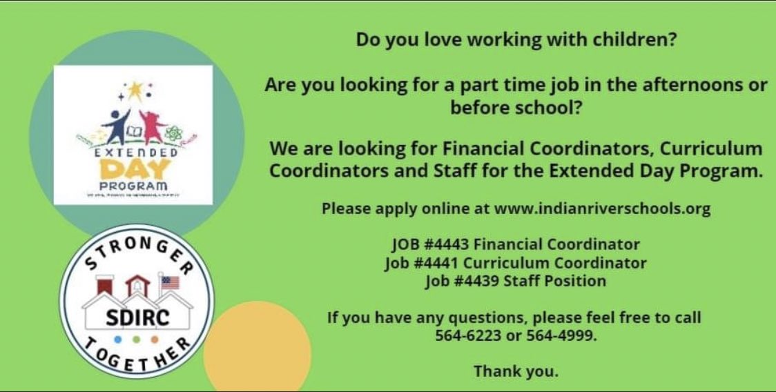 We are looking for amazing individuals to help us bring the magic, enrichment, &amp; fun to our <a href="/DayExtended/">SDIRC Extended Day Program</a> programs for @IRCSchools 

Join the team!!! <a href="/recruitSDIRC/">RECRUIT@SDIRC</a> 

#innovateSDIRC

We can't wait to meet you!