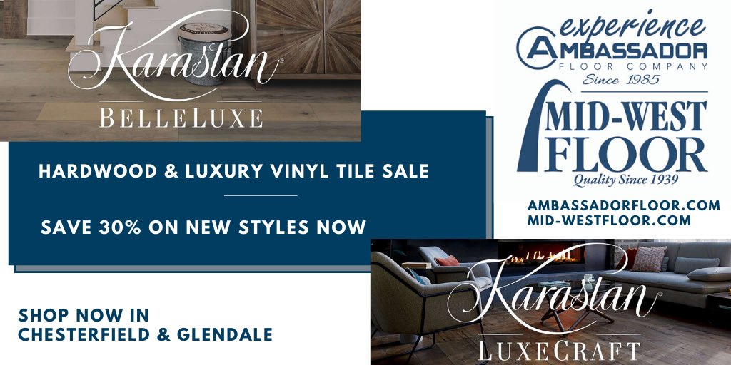 MidWestFloorSTL's tweet photo. Enjoy special savings now on new @karastan hard surfaces #flooring - BelleLuxe #hardwood &amp; LuxeCraft #luxuryvinylplank. Come see all your options at our #Glendale or #Chesterfield locations &amp; let’s create distinctive #newfloors for your home &amp; family. https://t.co/w3gBCNvJFk