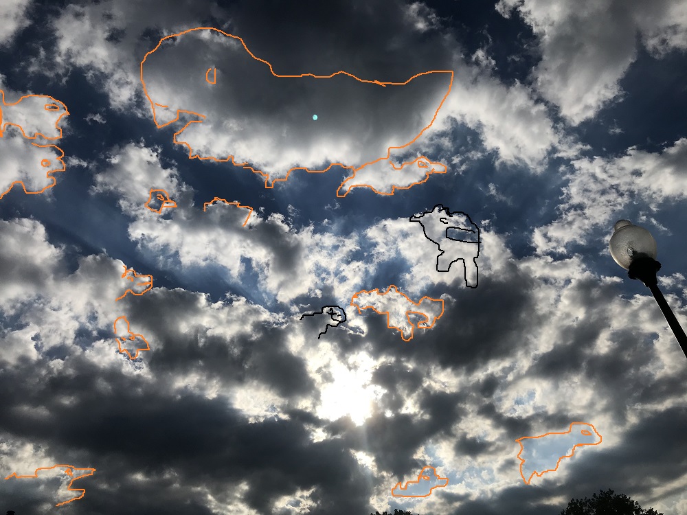 NancyG43's tweet photo. Ever heard of 'My Cloud Art'? It's something I invented. Take a photo of clouds, open in a program such as 'Paint' in Windows. Outline what you see, then post it. Such as this photo which was sent to me by @chrisgoodman . https://t.co/WLX0mfClrA