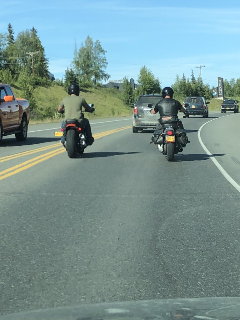 DeathsquadAK's tweet photo. I always think of @RikiRachtman and @deandelray when I see bikers out enjoying the great Alaskan summer weather! It was almost 70 out today!! #HotAsBalls #AlaskaSummers #motorcycles https://t.co/ajK3xMk0al