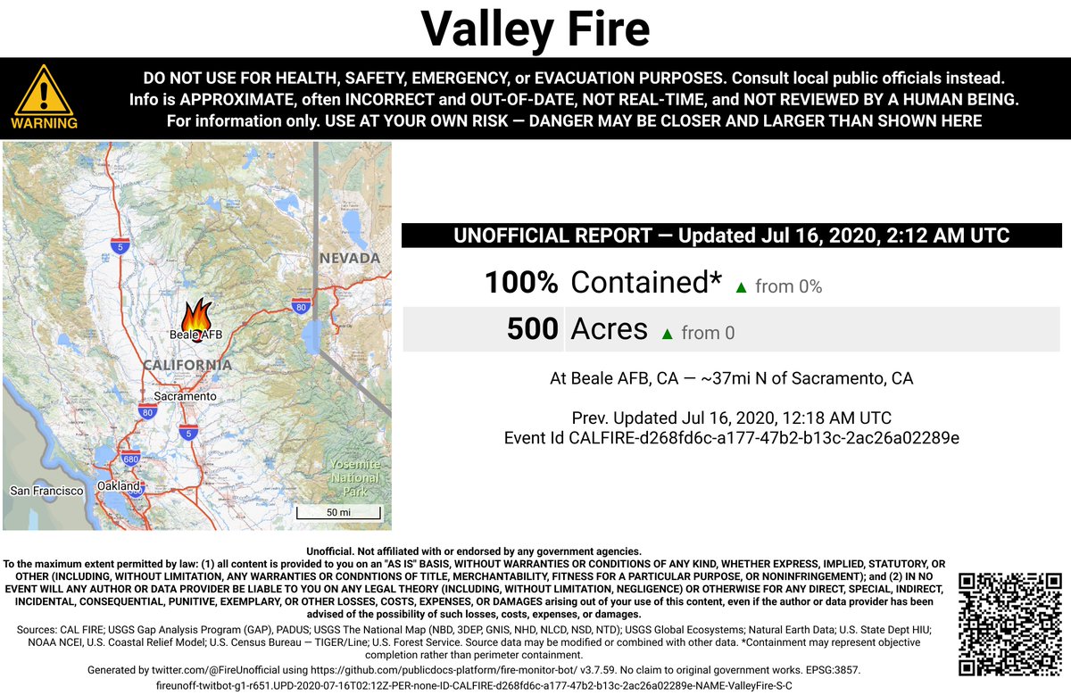 CaliFireBot's tweet photo. #ValleyFire 🔥 unofficial, automated update.
At Beale AFB, CA. ⚠️ DO NOT USE FOR SAFETY PURPOSES - See officials instead. May be incorrect; disclaimers in images.
https://t.co/x7sU3XBskh https://t.co/QQmF3yd6uK
