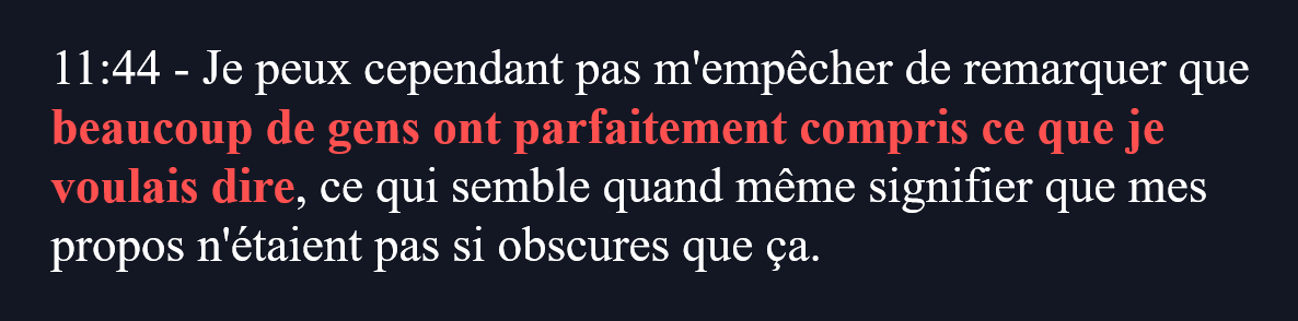 Parmi les screens à 11:44 montrant “ceux qui ont compris” (donc pas focalisé sur les critiques), je compte 19 critiques concernant le tweet d'AG et le viol, dont près des deux tiers (12) concernent la “banalisation”, la forme du propos, l'exemple donné…et pas “c'est du viol”.