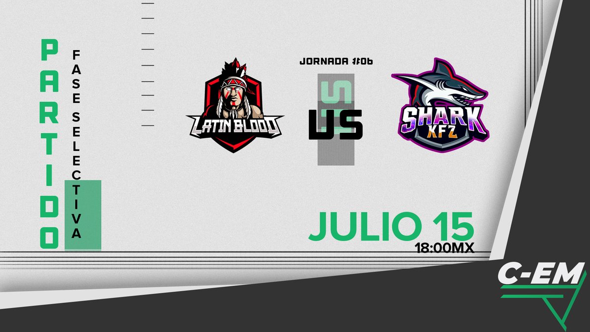 #CEM ⌠ Match day

Volvemos a la acción con estos interesantes partidos.

🏆 Jornada 06

⚔️ @Team_LatinBlood 🆚 @Shark_KFZ
⏰ 18:00🇲🇽▪️ 20:00🇦🇷

⚔️ @WendGG_ CA 🆚 <a href="/EsportsLeonesCR/">Leones eSports</a>
⏰ 19:00🇲🇽▪️ 21:00🇦🇷