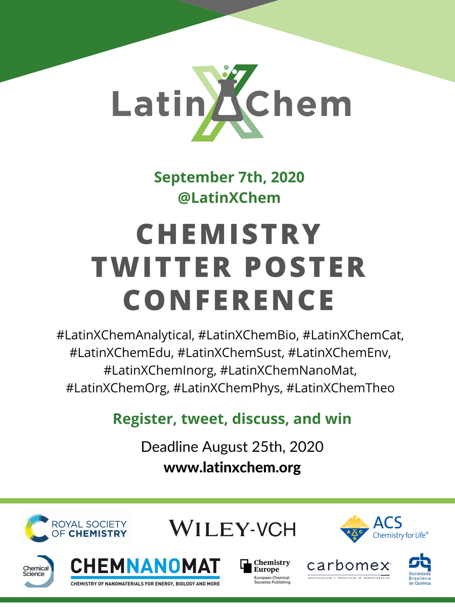 LatinXChem's tweet photo. Help us to spread the news!
Share this poster with your contacts and invite them to follow @LatinXChem.
🗓August 25. Registration deadline
🗓September 7. LatinXChem Twitter Conference
🔗Join #LatinXChem: https://t.co/4GNzFvd8Dc
🔗Poster registration: https://t.co/Qh7BoZUhkx https://t.co/V2HWzmUIkl