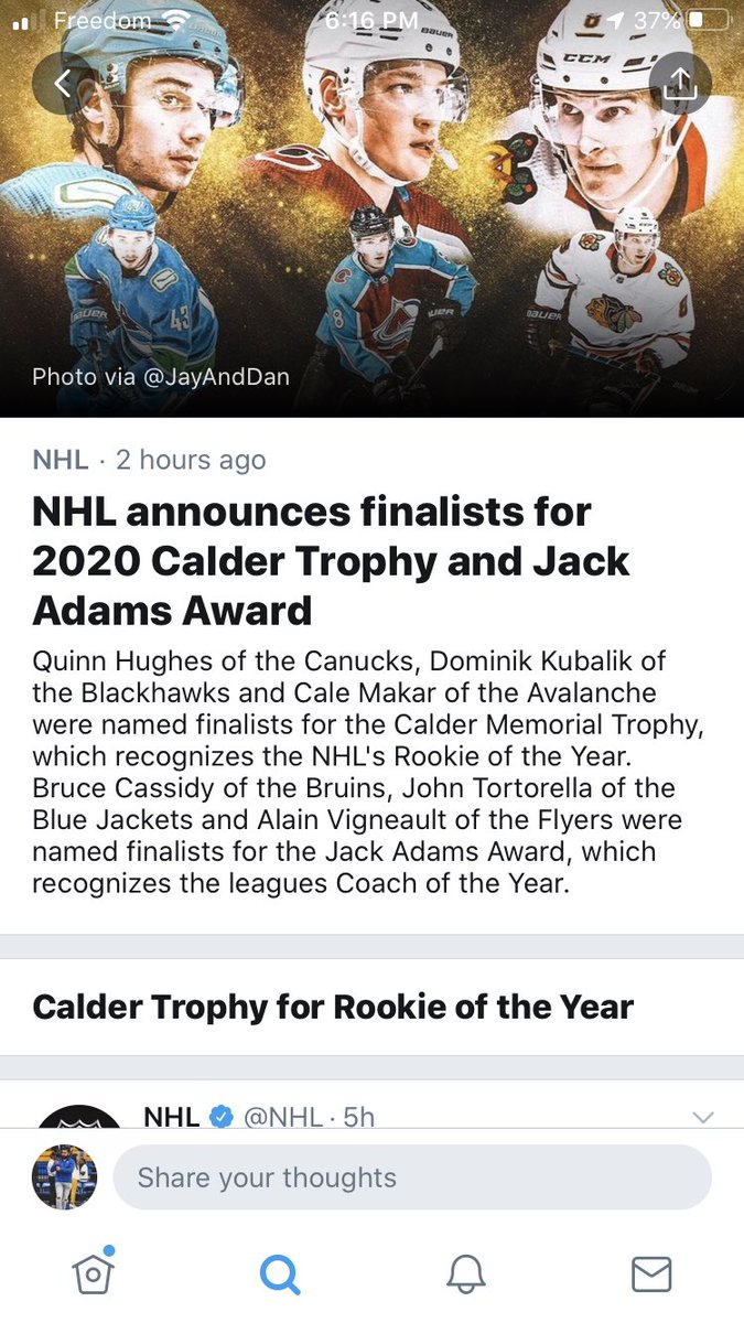 77JMorales's tweet image. kinda surreal to see one of my designs being used as the header for the NHL Calder news on the trending page 😳 thanks @Twitter 🙌🏽 #smsports