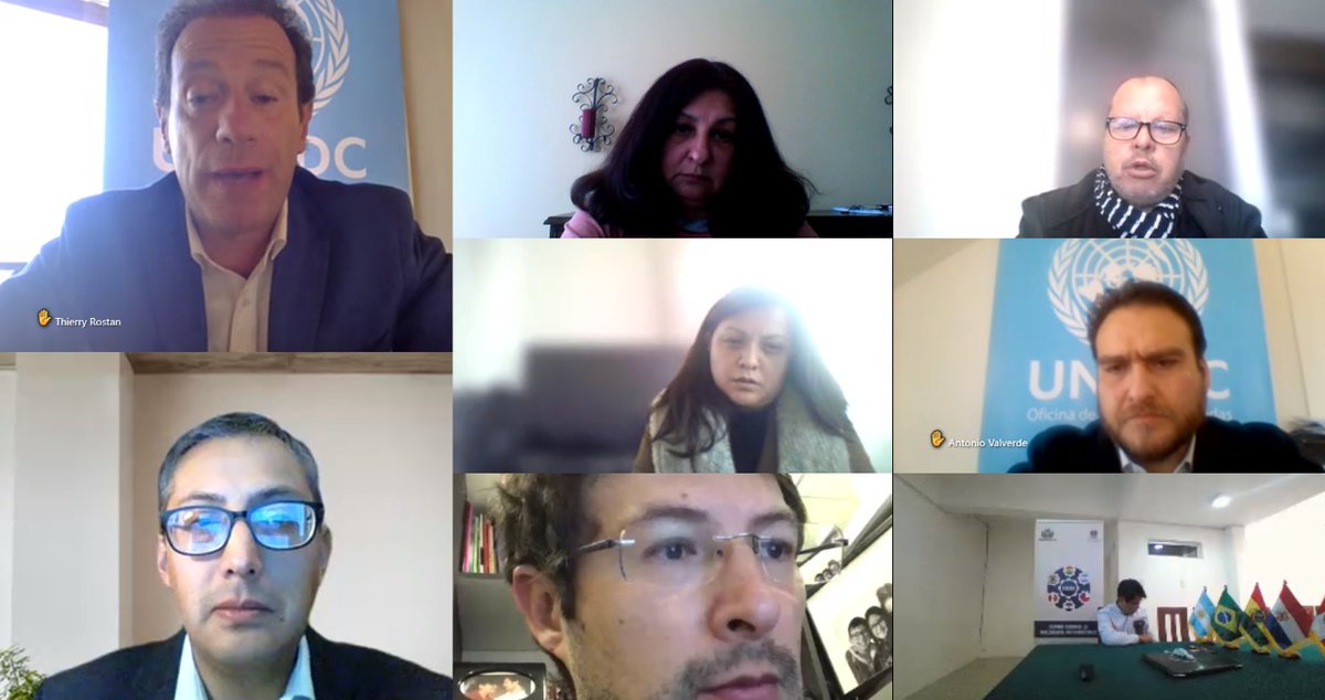 UNODCBolivia's tweet photo. Con apoyo de la @UEenBolivia, @UNODCBolivia y autoridades de la Cancillería @MRE_Bolivia, @ScConaltid, @MindeGobierno y del #CERIAN coordinaron nuevas acciones orientadas al fortalecimiento del CERIAN como plataforma regional de intercambio de información e inteligencia. https://t.co/crwfvVBNiD