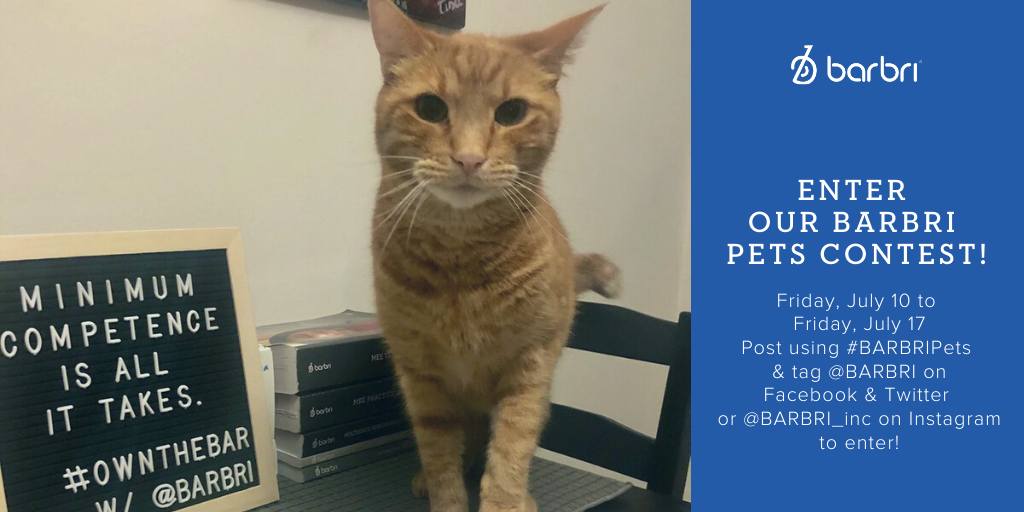 barbri's tweet photo. Check out the official rules & prizes for our #BARBRIPets contest that ends this Friday. https://t.co/AiiI17VmzA 😉 #barexam #barprep #BARBRI https://t.co/tlMFRGsvLh