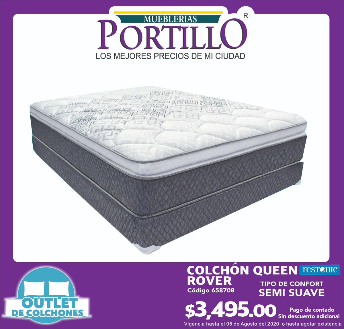 PortilloMueb's tweet photo. El #OutletDeColchones llegó, te invitamos a que aproveches esta gran oportunidad. Ven y prueba el colchón ideal para ti y tu familia #LosMejoresPreciosDeMiCiudad 💜💜💜 https://t.co/DAhNeHq7C9