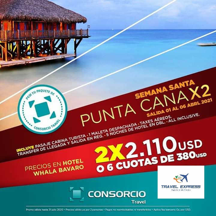 travelexpresspy's tweet photo. NOS VAMOS A PUNTA CANA 2X1 EN SEMANA SANTA!!!
SUJETO A APERTURA DE FRONTERAS

RESERVAS: 0986-142680

#puntacanaprincess #puntacanavillage #puntacanawedding #puntacana #puntacanabeach #republicadominicana #repúblicadominicana #republicadominicana🇩🇴 #travelblogger #traveler https://t.co/Gj6fTYTVNp