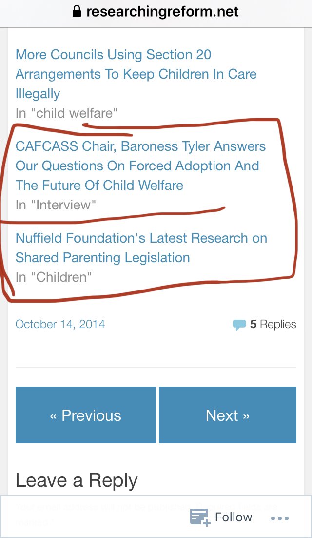 More screenshots from ResearchingReform. I’m interested to see how blogger deals with the  #CAFCASS_AFCC_NCJFCJ &  #NuffieldFndtn infrastructure. I’ve blogged since 2009 & those running this blog could stand to see what I’ve been putting out without being quoted in media, ever.