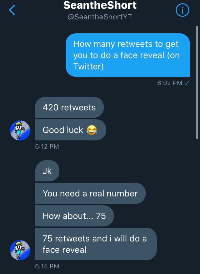 RandomAnimati16's tweet photo. 75 Retweets for Sean to make a face reveal https://t.co/SrQnbVMFmN