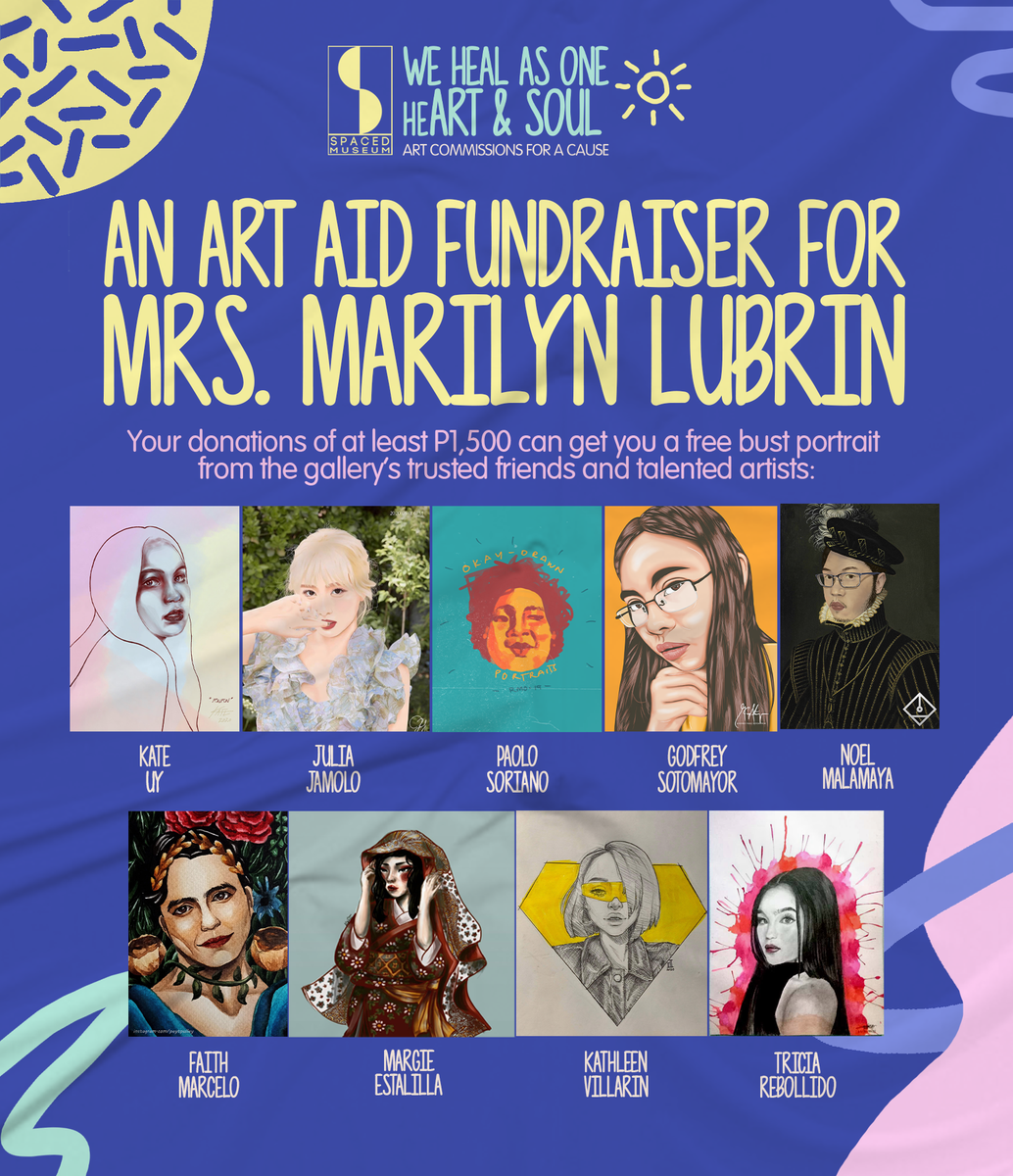 spacedmuseum's tweet photo. Hello Twitter! We are conducting an Art Aid Fundraiser for Mrs. Marilyn Lubrin, a teacher from HFSQC, who is currently admitted in St. Luke’s. Any amount donated for  the portrait commission will be converted into a special portrait as a memorabilia of your generosity! #foracause https://t.co/seDTi3yMT2