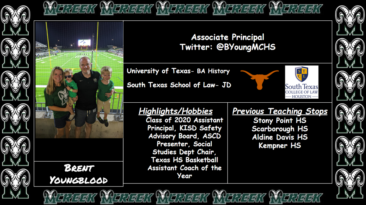 Ram Nation please congratulate Mr. Brent Youngblood on being named Associate Principal at Mayde Creek!  Mr. Youngblood has served at MCHS for the past 3 years as assistant principal!  GO RAMS!