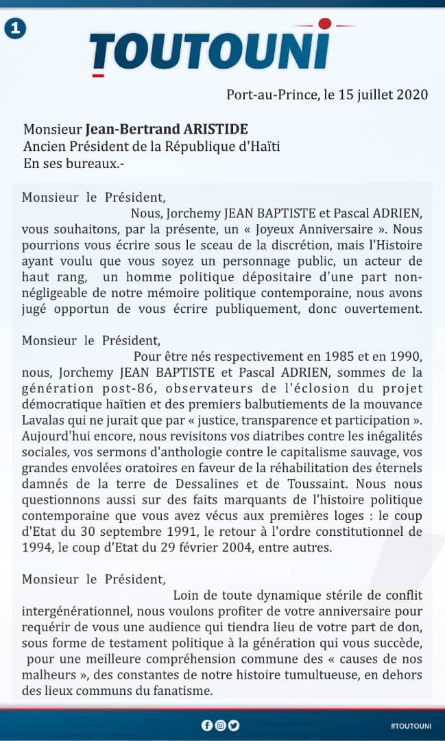 Stanleylucas01's tweet photo. Influencé par leur patron un ancien #lavalas #PascalAdrien et #JorchemyJeanBaptiste écrivent à #JeanBertrandAristide le symbole principal de l’impunité en #Haïti Aristide est le champion de la corruption et violateurs systématique des droits humains. Les rapports sont disponibles https://t.co/1tLINaf8PL