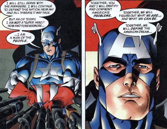 Captain America speeches. This is something to note with comics fans how many of us have used speeches of Captain America to prove a point. Come on I did this myself raise your hands class.