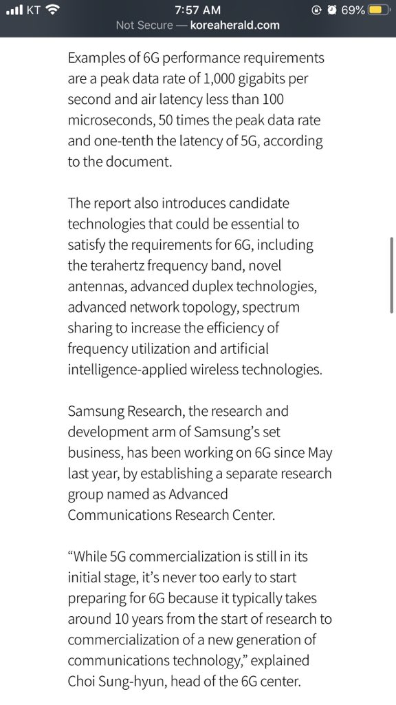 What is 3G connection, when Samsung is already preparing for 6G

Of course, Korea will have it first. 1,000GB/second.