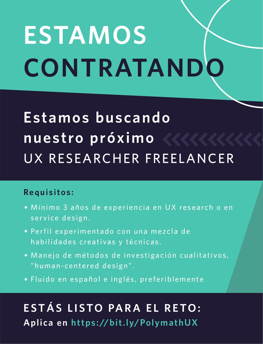 polymathdigital's tweet photo. ¡Estamos contratando! ¿Estás buscando un proyecto que te permita elevar tus capacidades en experiencia de usuario?
Conoce nuestra nueva vacante.
Apply here: https://t.co/kYdwWLC3wx
#PolymathVentures #Careers #LatinAmerica #UXDesign #UX #UserExperience #TrabajoSiHay #vacante https://t.co/mf8Bo9huFm