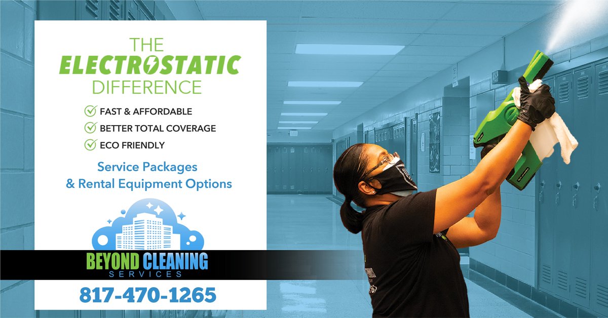 Keep your facility healthier while saving time, money and labor with the gold standard for disinfecting. Service plans and rental equipment available. Call or email us today for a free quote!

📞 (817) 470-1265
📩 nic.johnson@beyondcleandfw.com
