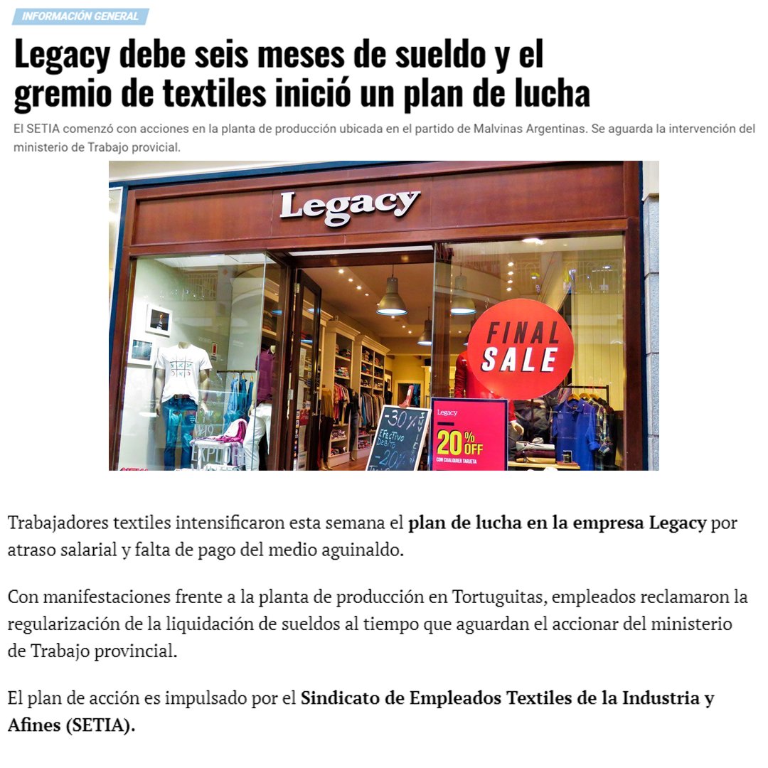 Intensificamos el plan de lucha ante los incumplimientos de LEGACY.
Realizamos manifestaciones frente a la planta de producción mientras aguardamos el accionar del Ministerio de Trabajo Provincial.

✌️VASCO CONDUCCIÓN