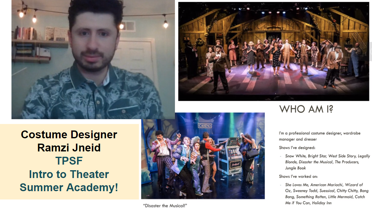 DebBessen's tweet photo. Having lots of fun in our Intro to Theater class!  Today, we heard from guest speaker, Ramzi Jneid, as he explained his job as a professional costume designer, wardrobe manager, and dresser.  Tomorrow, we perform our skit! #TPSF #TustinSummerAcademy #TUSDThrives https://t.co/iRFm61lODV