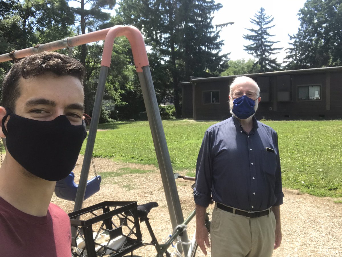 _scobes's tweet photo. today, Sanders and I masked up, sat 6ft apart, talked abt the forces of the universe, and schemed on how to #MichiWin !!

also @MichiganDems merch idea can u make a breathable mask bc my face is very hot https://t.co/pyzH6KBVnm