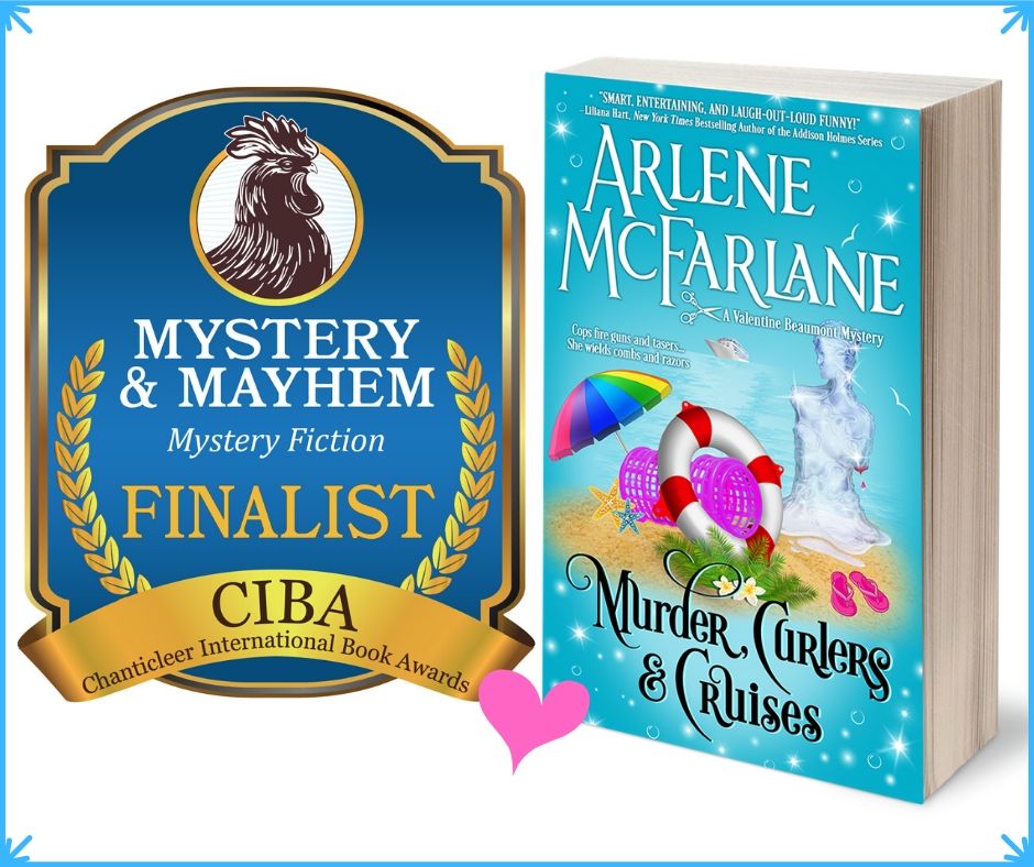 mcfa_arlene's tweet photo. It's been a week of bad news. Then this came from @ChantiReviews Int'l Bk Awards: "It is my honor and pleasure to inform you that Murder, Curlers &amp; Cruises has advanced to the premier FINALIST LEVEL of ACHIEVEMENT for the 2019 MYSTERY &amp; MAYHEM Book Awards." #cozymystery #Thankful https://t.co/0tmfsVc69n
