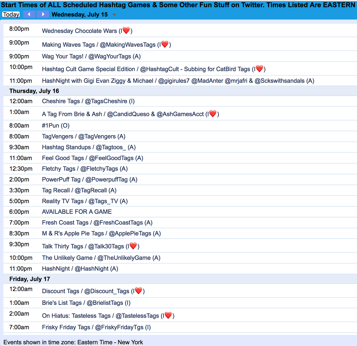 CalendarGirlBot's tweet photo. Here's a list of ALL scheduled hashtag games for tonight and Thursday -subject to cancellations/subs

Courtesy calendar with any updates is at https://t.co/lPtuTXOY0s

Follow @CalendarGirlBot &amp; @JustTheTags for pre-game and at-gametime reminders

#HashtagGames https://t.co/bd7816vbRD