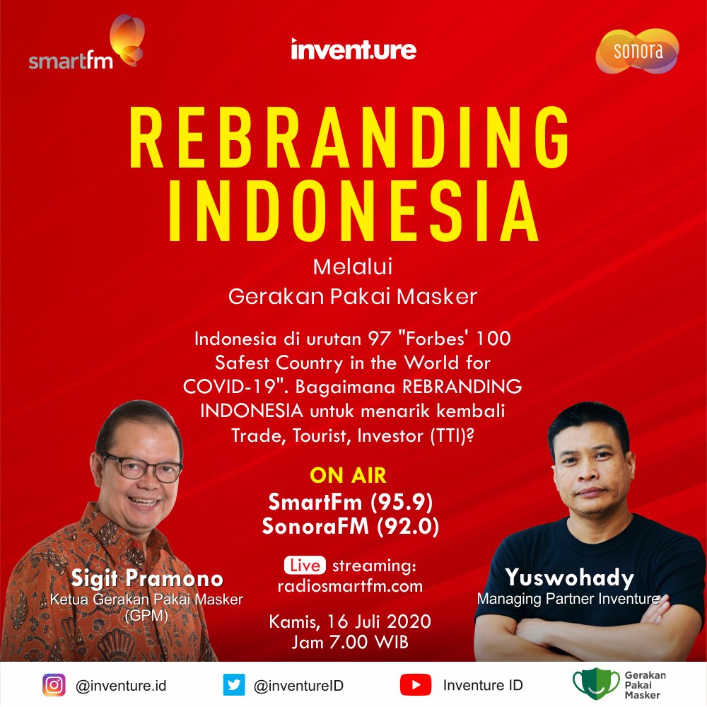 yuswohady's tweet photo. REBRANDING
INDONESIA
.
On Air: SmartFM 95.9 & SonoraFM 92.0
Live streaming: https://t.co/MlYnLvPSep
.
30 menit lagi, 7-8 am
@smartfm_medan
@smartfmjogja @smartfm_bpn @smartfm_mks @smartfm_plb
@SmartFM_Manado @smartfm_sby
#inventureknowledge https://t.co/kxfsmhKlWT