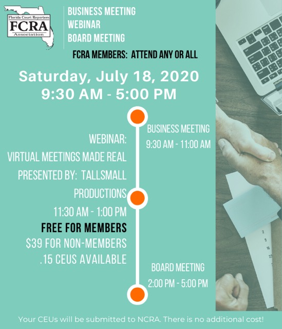 REMINDER: Annual business meeting being held virtually this Saturday, July 18th. Complimentary webinar for FCRA members.