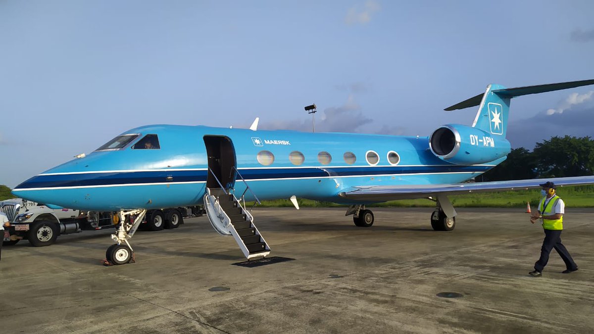tocumenaero's tweet photo. Esta tarde se realizó en el Aeropuerto Internacional de Tocumen el cambio de tripulación de la embarcación @MaerskPA donde llegaron 6 y salieron 7 marinos.

La @AMP_Panama coordinó la operación con destino Copenhague, a través de la aeronave Gulfstream V(5)✈

#QuedateEnCasa https://t.co/8qpiplxjDZ