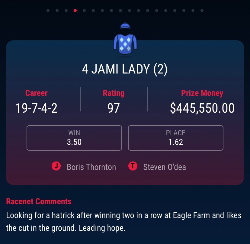 Tipswich2's tweet photo. Backing 3 Saturday @IpswichTurfClub. 
R7 I Dream Of Green. Can’t believe this is $20 early market. 1u EW. 
R8 Roman Aureus. 0.5u EW. Like Starla but poor draw. 
R9 Jami Lady. 1.5u EW. Strong win @ 1200 last time. Hopefully gains some cover &amp; is strong to the 1350. 
Quaddie TBA... https://t.co/kHhIm2vwfW