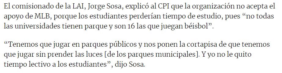 Según trascendió en el reportaje investigativo del <a href="/cpipr/">Centro de Periodismo Investigativo</a>: 

Esta fue la respuesta del Lcdo. Jorge Sosa ante la posible relación #MLBLAI. Yo creo que esto merece una respuesta del Comisionado y TODOS los componentes de la #LAI para aclarar varias cosas.