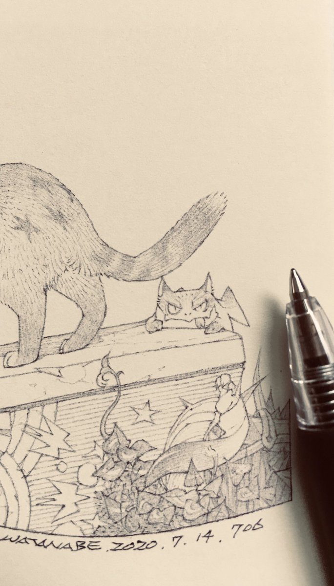 おはようございます!今日は一日涼しく仕事が出来そう〜!

朝少しこの絵を描き進め〜。意外と隅っこにいるこいつが良い感じで描けてお気に入りです☺️ 