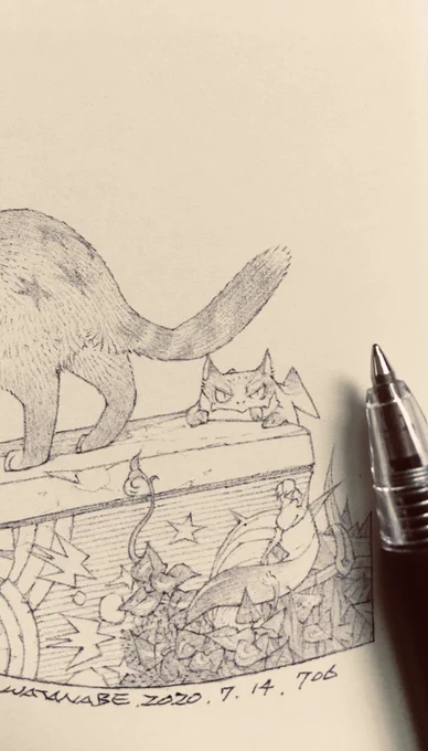 おはようございます!今日は一日涼しく仕事が出来そう〜!

朝少しこの絵を描き進め〜。意外と隅っこにいるこいつが良い感じで描けてお気に入りです☺️ 