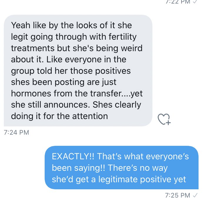 Even the women in her fertility group on Facebook have told her these are false positives are from hormones pre transfer. Yet, she still announced.  #EndBecky