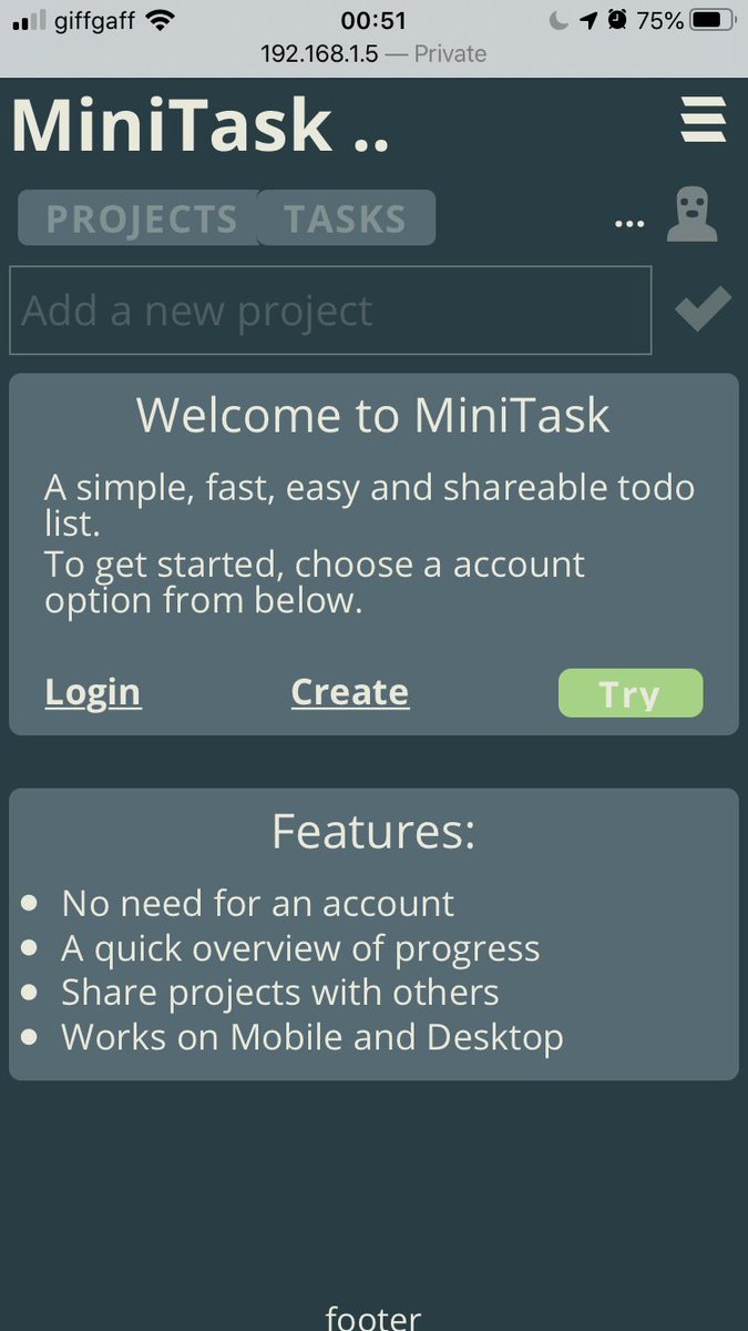 animflynny85's tweet photo. My little todo app is inching closer to a release!
Highlights will be instant access (don’t need an account to try all the features).

Needs a better name for sure but it’s 90% working just bug fixes left ..
#webdev #100DaysOfCode #vuejs #nodejs https://t.co/NJRnm5KN8b
