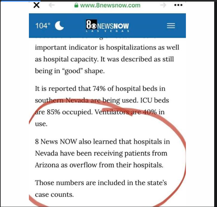 Ribick11's tweet photo. Local news in Las Vegas reports AZ Covid cases in the Nevada numbers. Florida reports 94% instead of 9.4%. Simple errors? #CovidHoax #CoverupInProgress #DemocratsDividingAndDestroyingAmerica #spreadfearnotfacts https://t.co/lkPU6oZ0Uk