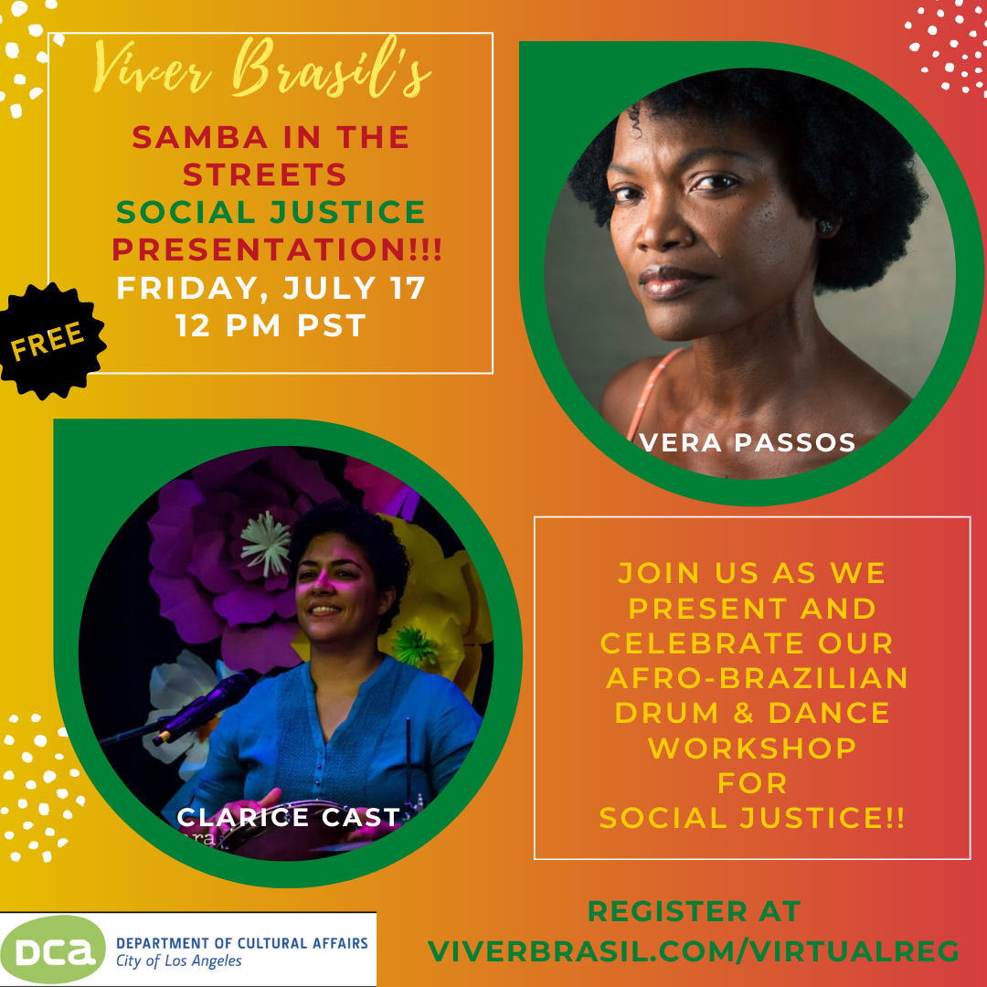 CARSLA's tweet photo. CARS Pick: Friday July 17@12:00 p.m. (PST) A free presentation funded by the LA DCA highlights Viver Brasil's Samba in the Streets Social Justice Series with a video culmination and dialogue of the 6 week series of Bloco Afro dance and music with 20 LA City womxn residents. https://t.co/dQXB5ddlFe