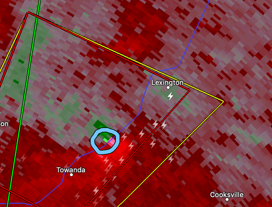 USWeatherExpert's tweet photo. #TORNADOWARNING 
#ILwx   702p

Rotation has tightened further. People Towanda #Illiinois should now be in shelter until 715p

Radar in rotation mode shown. https://t.co/UQfV7gomkm