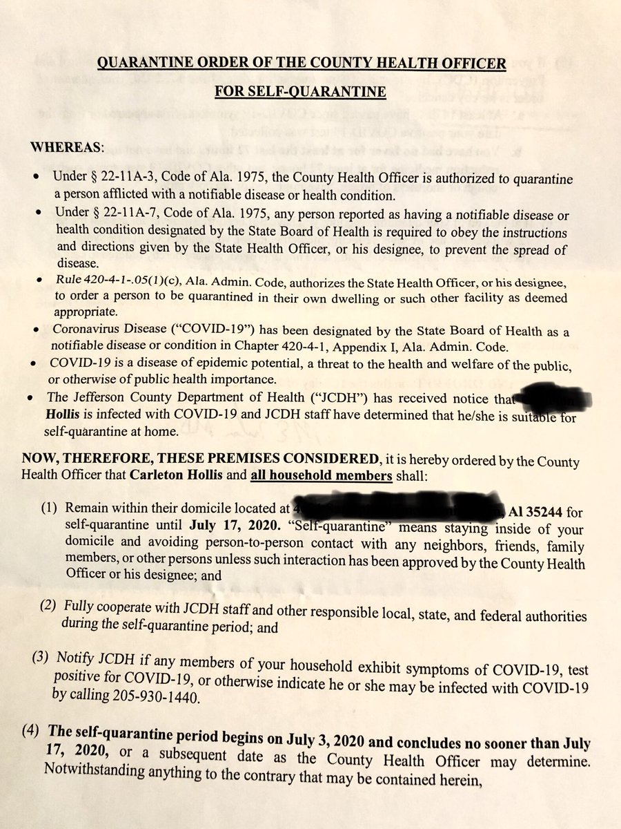 @Hobbit4DJT @HereToHandleYou Here is what you get in Birmingham AL when your son tests positive for Covid-19. He is asymptomatic and no one else has caught it in the family.