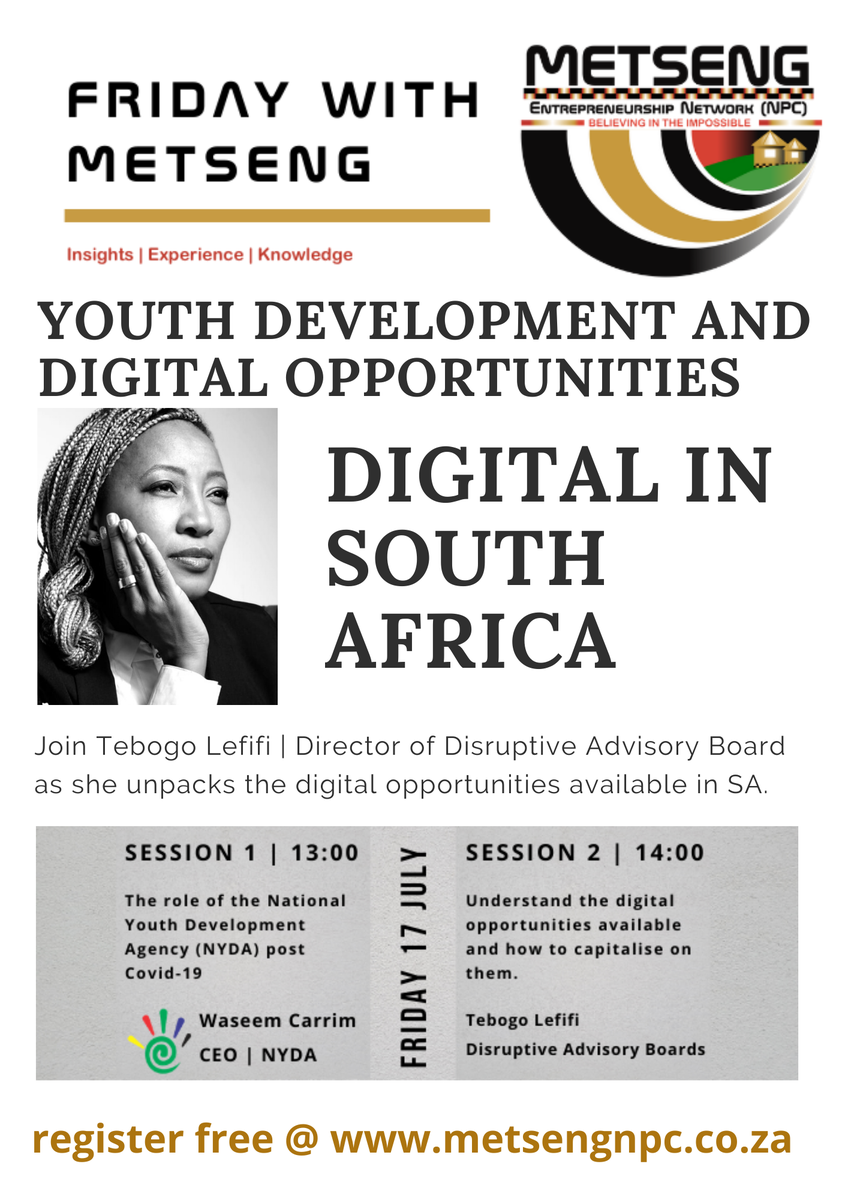 MetsengNPC's tweet photo. Have you ever dreamed of grabbing and exploiting the overflowing digital business opportunities for the betterment of your bussiness?

If so then join us this Friday live on Zoom. To register please click 👉 https://t.co/kSmhIAjD4V
#FridayWithMetseng https://t.co/I6Q25nN9QK