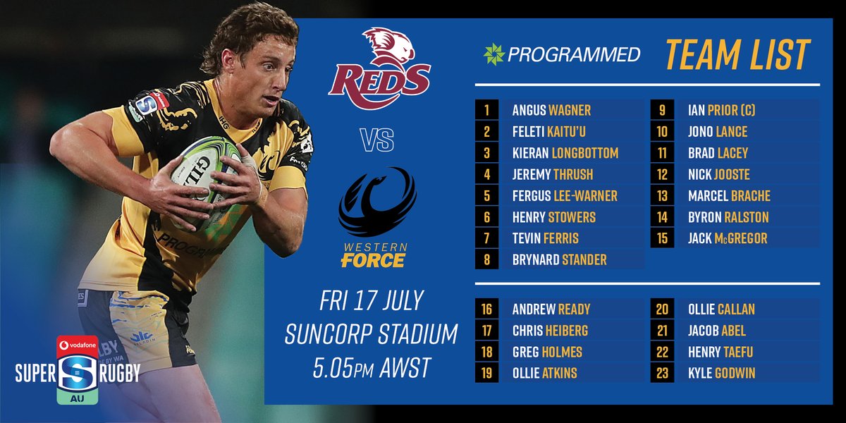 Just ❶ change to your Force <a href="/ProgrammedGroup/">Programmed</a> Team List for game ❷! 

bit.ly/2WnctBT

📺 Watch the action LIVE on <a href="/FOXRUGBY/">Fox Rugby</a> and <a href="/kayosports/">Kayo Sports</a> 🏉 Reds vs Force 📆 Fri 17 July ⌚️ 5:05pm AWST 📍 Suncorp Stadium

#ForceForever #SuperRugby