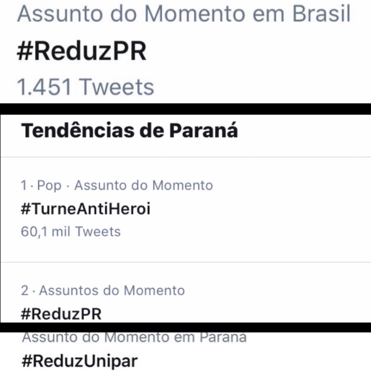 ReduzUnipar's tweet photo. Obrigada por todo apoio ofertado e pela nossa união. Sozinhos vamos mais rápido, mais juntos vamos mais longe!! Alcançamos os assuntos do momento do PR e do BR, gratidão. 🖤 https://t.co/74mGWVX5KI