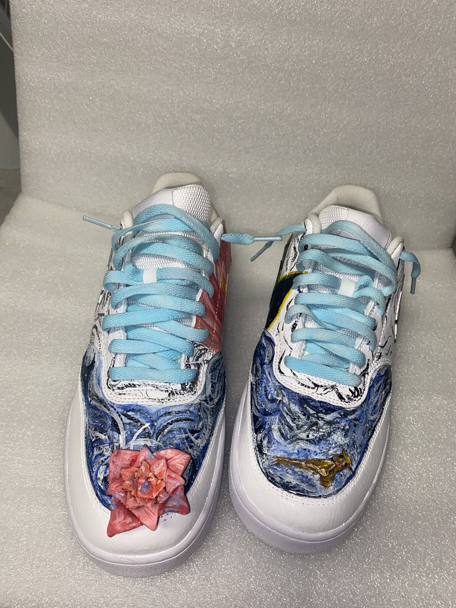 DeasyBrenden's tweet photo. Expanding my horizons🎨👟 first pair of hand painted sneakers with a twist! DM me if you’re interested in purchasing these or getting your own custom pair of shoes among many other items! https://t.co/QoCq4qPun0