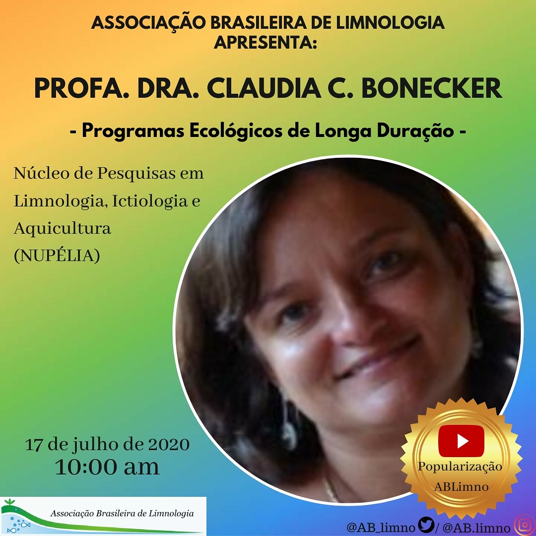 AB_limno's tweet photo. Não percam a live da próxima sexta-feira dia 17 de julho com a Profa. Dra. Claudia Costa Bonecker, vice-presidente da Associação Brasileira de Limnologia e coordenadora do PELD-PIAP.
A live será às 10h, transmitida pelo canal da Popularização ABLimno no Youtube
#ABLimno https://t.co/5dxtLX5NHa