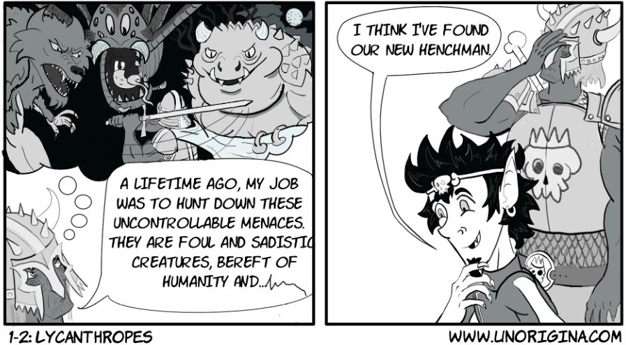 Unorigina_comic's tweet photo. Chapter 1: Henchman Wanted
Page 2: Lycanthropes
https://t.co/Awud7ovdxn
#NobodyArtistClub #webcomic #under500club #comic #indiecomics #Under1kClub #under10kgang #howmanyhashtagsistoomany? https://t.co/LmNoT2P8rI