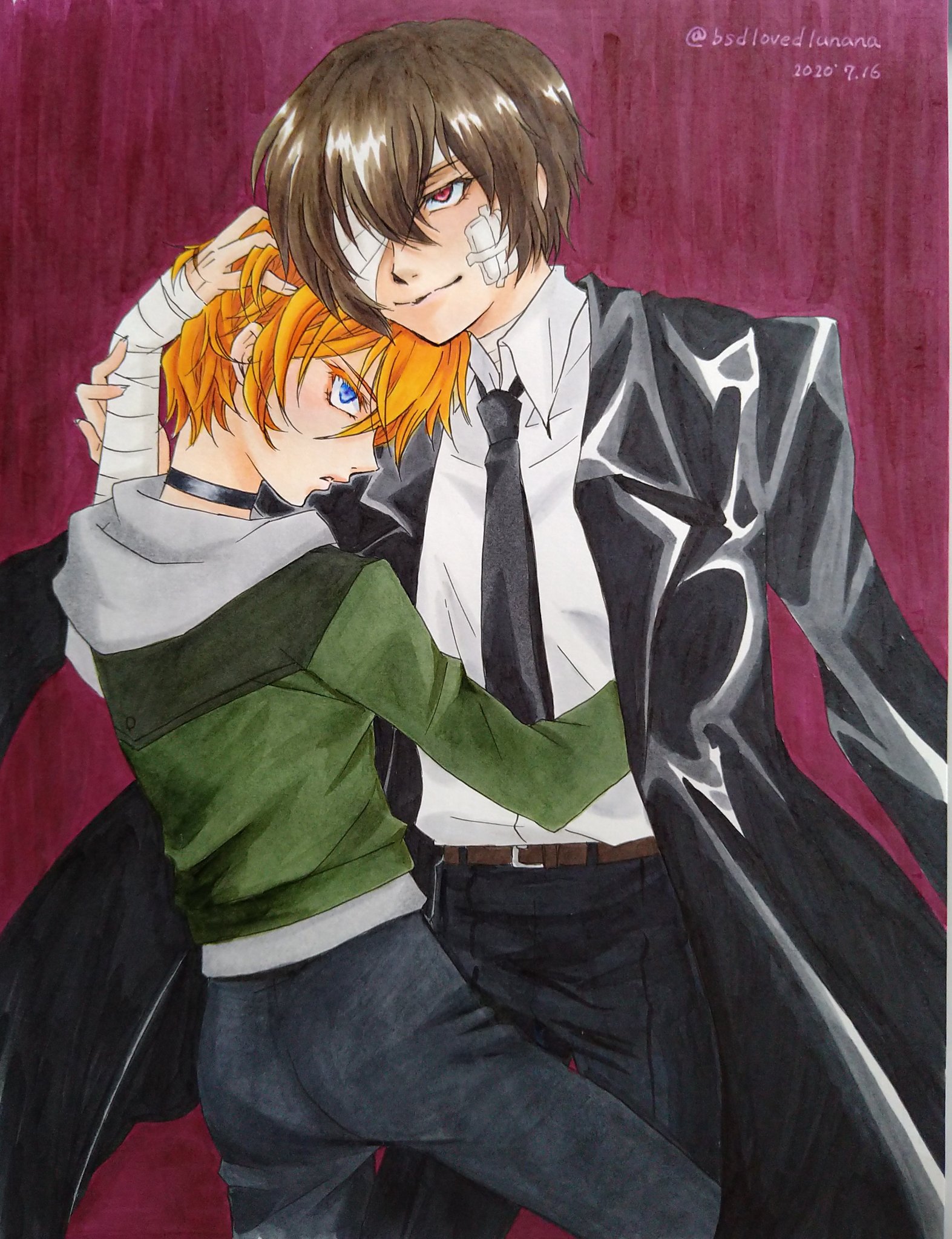 ルナ アナログ絵専門 Al Twitter 太中 双黒 腐向け 出来た 疲れた 文ストの絵を描き出した本当に初期のイラストリメイク 勿論アナログなので1からかきなおしたよ 3 ヽ T Co Azgewasand Twitter