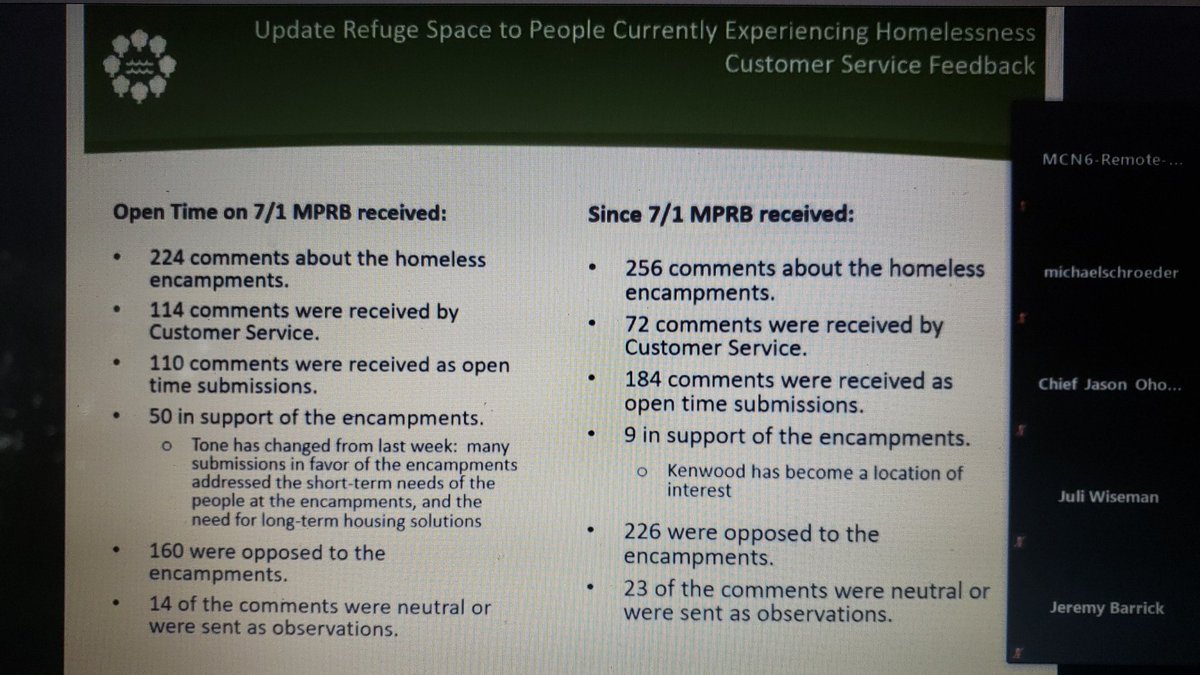 Information about public comments recieved since July 1st about the encampments