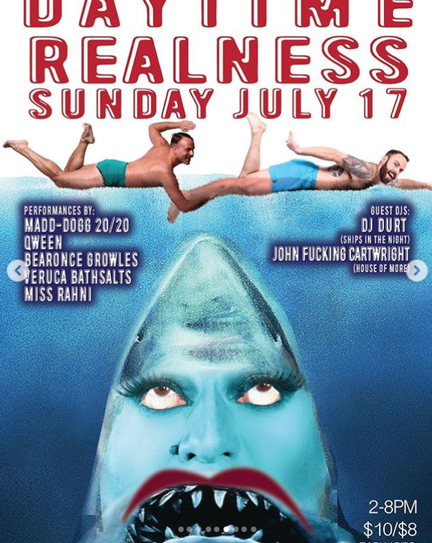 Heklina's tweet photo. #wbw my favorite party to do, and what I will miss most about this dreadful 2020. #daytimerealness would have been celebrating it’s 10th year this season. Someday, I will get to return to the @elriosf patio with @tomtemprano and @neonthread. All artwork by pinkyring https://t.co/wxB6pyMsuJ